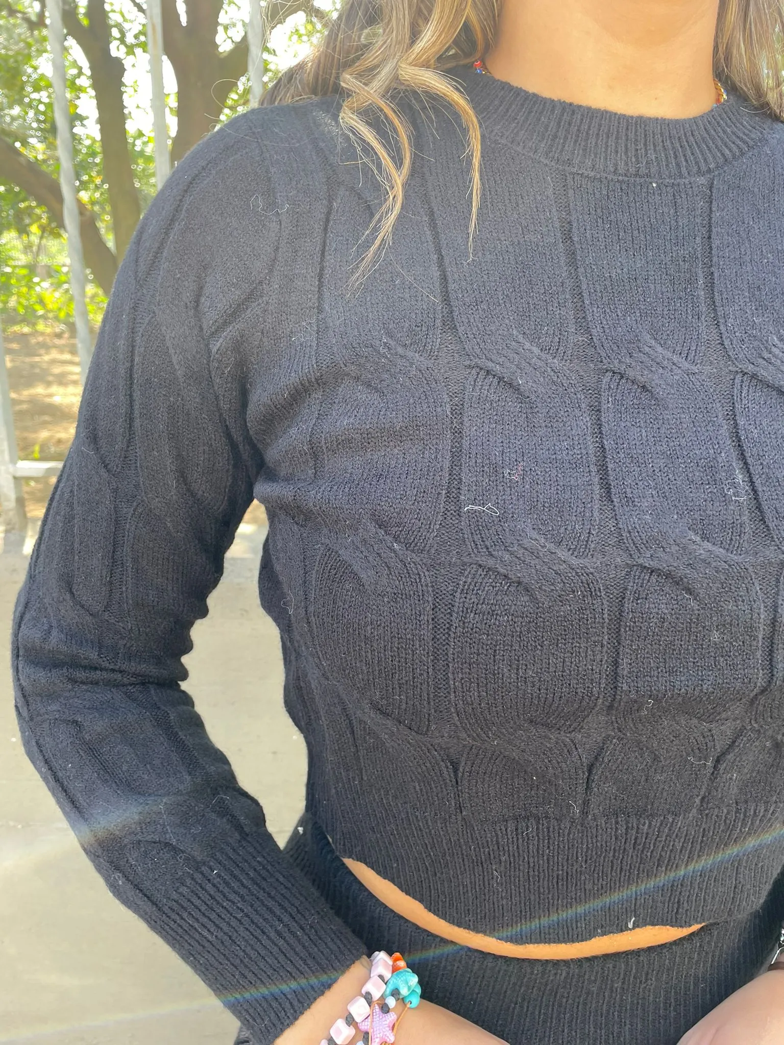 Coordinato 2 pezzi trama treccia con mini gonna