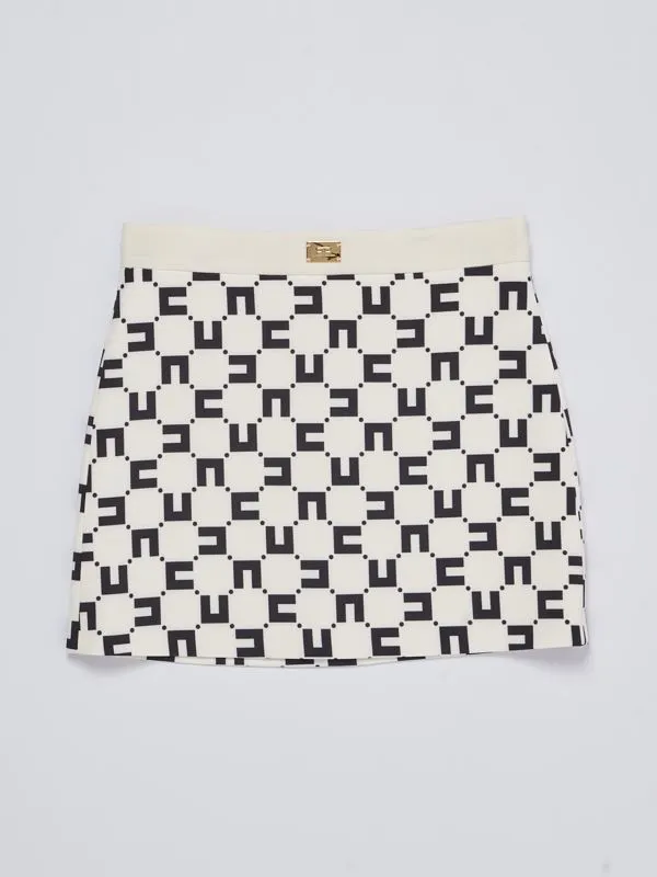 Gonna bambina Elisabetta Franchi in crepe con logo all over Burro-Nero