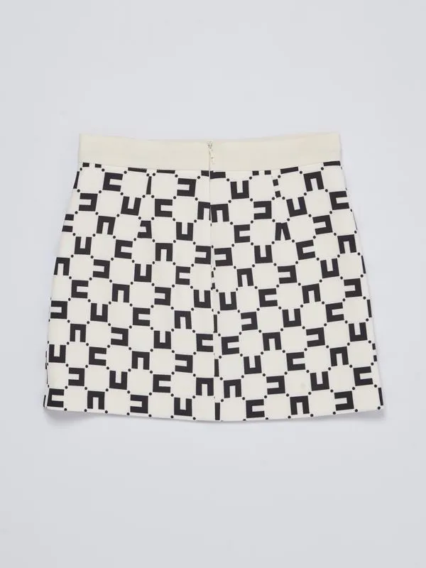 Gonna bambina Elisabetta Franchi in crepe con logo all over Burro-Nero