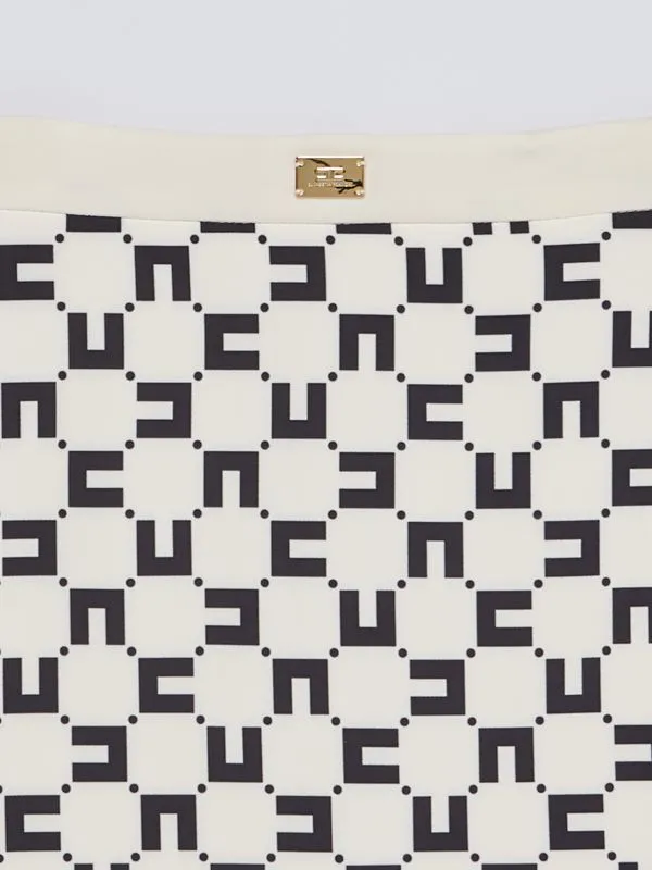 Gonna bambina Elisabetta Franchi in crepe con logo all over Burro-Nero