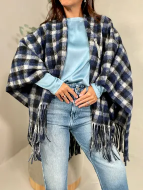 Mantella Check Frange Blu