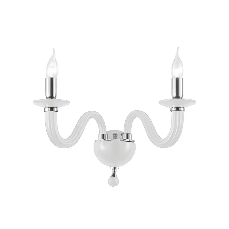 Ondaluce Applique Ravel/2 in vetro lavorato a mano con dettagli metallici, bianco