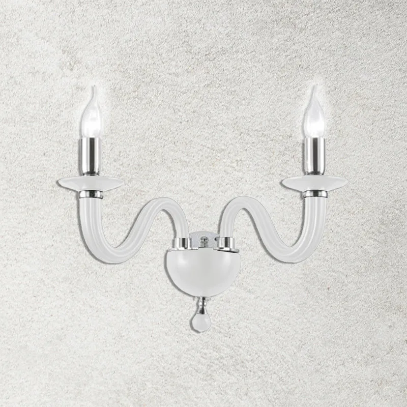 Ondaluce Applique Ravel/2 in vetro lavorato a mano con dettagli metallici, bianco