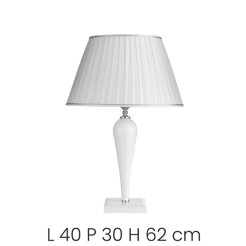Ondaluce Lampada da tavolo Ravel in vetro lavorato a mano con dettagli metallici, bianco