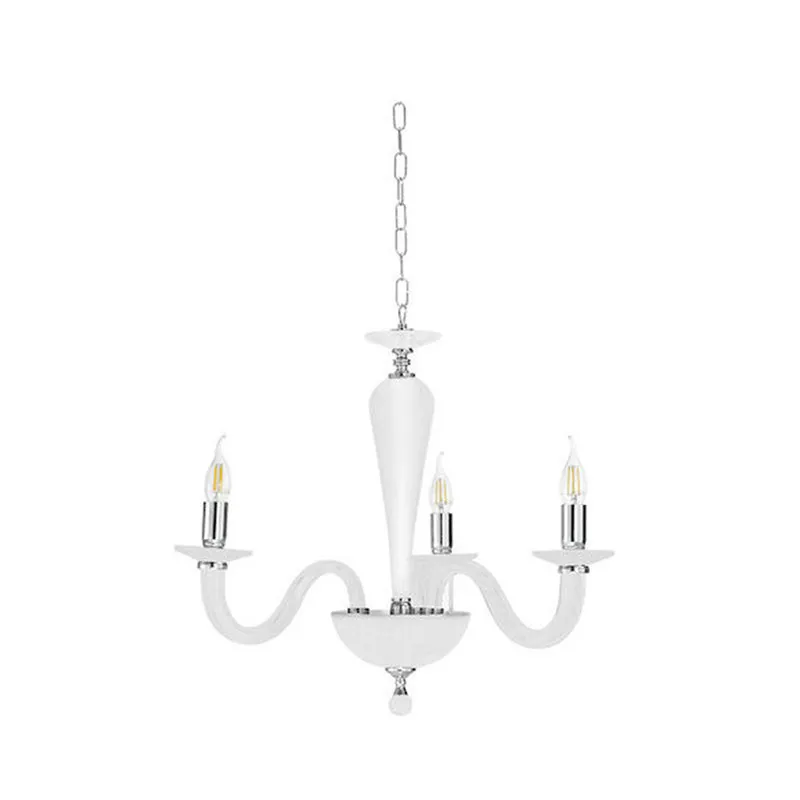 Ondaluce Lampadario Ravel/3 in vetro lavorato a mano con dettagli metallici, bianco