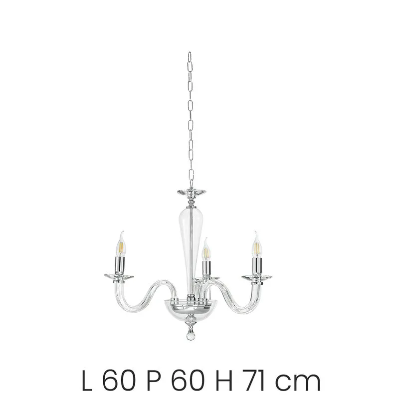 Ondaluce Lampadario Ravel/3 in vetro lavorato a mano con dettagli metallici, cromo