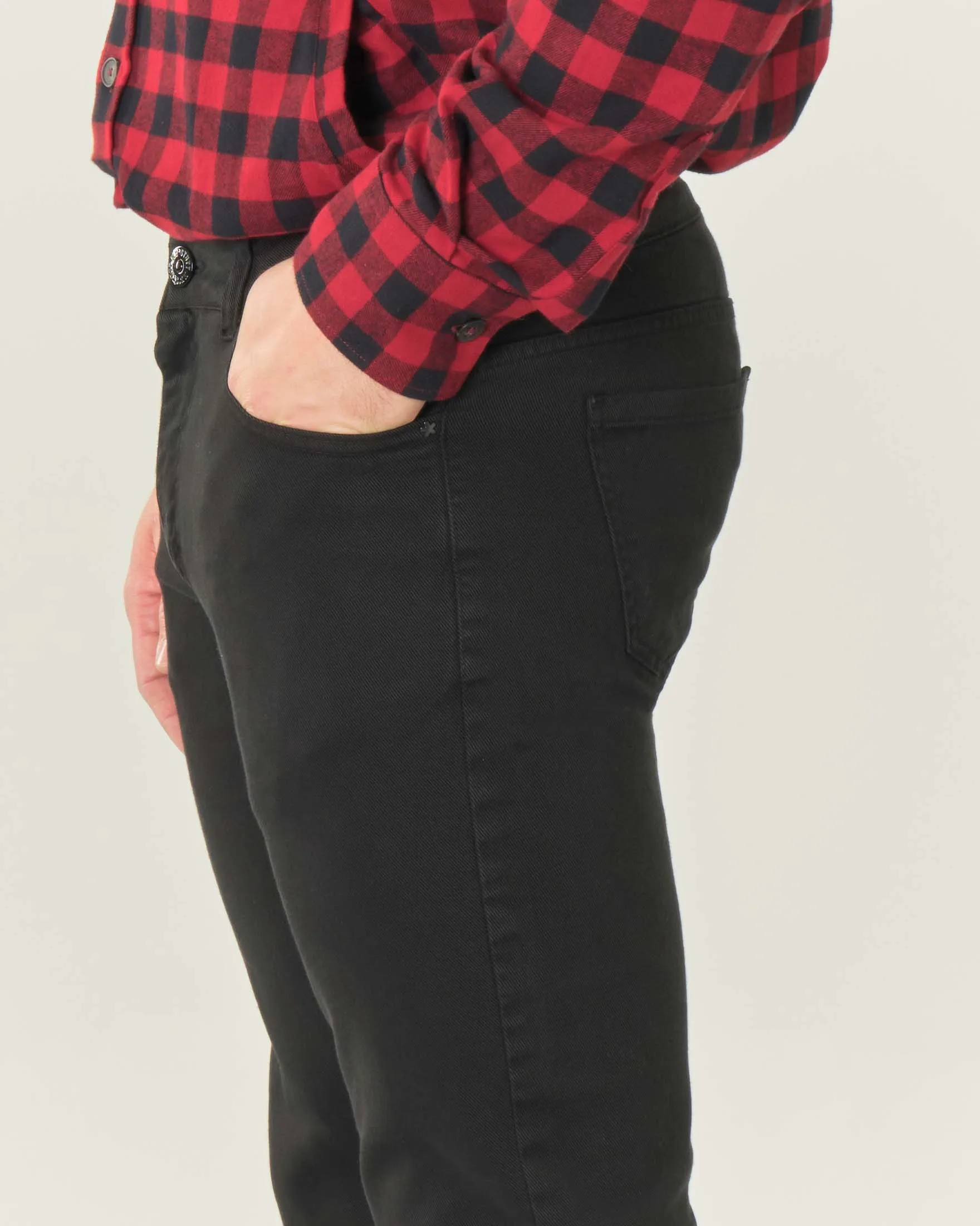 Pantalone nero cinque tasche in diagonale di cotone stretch