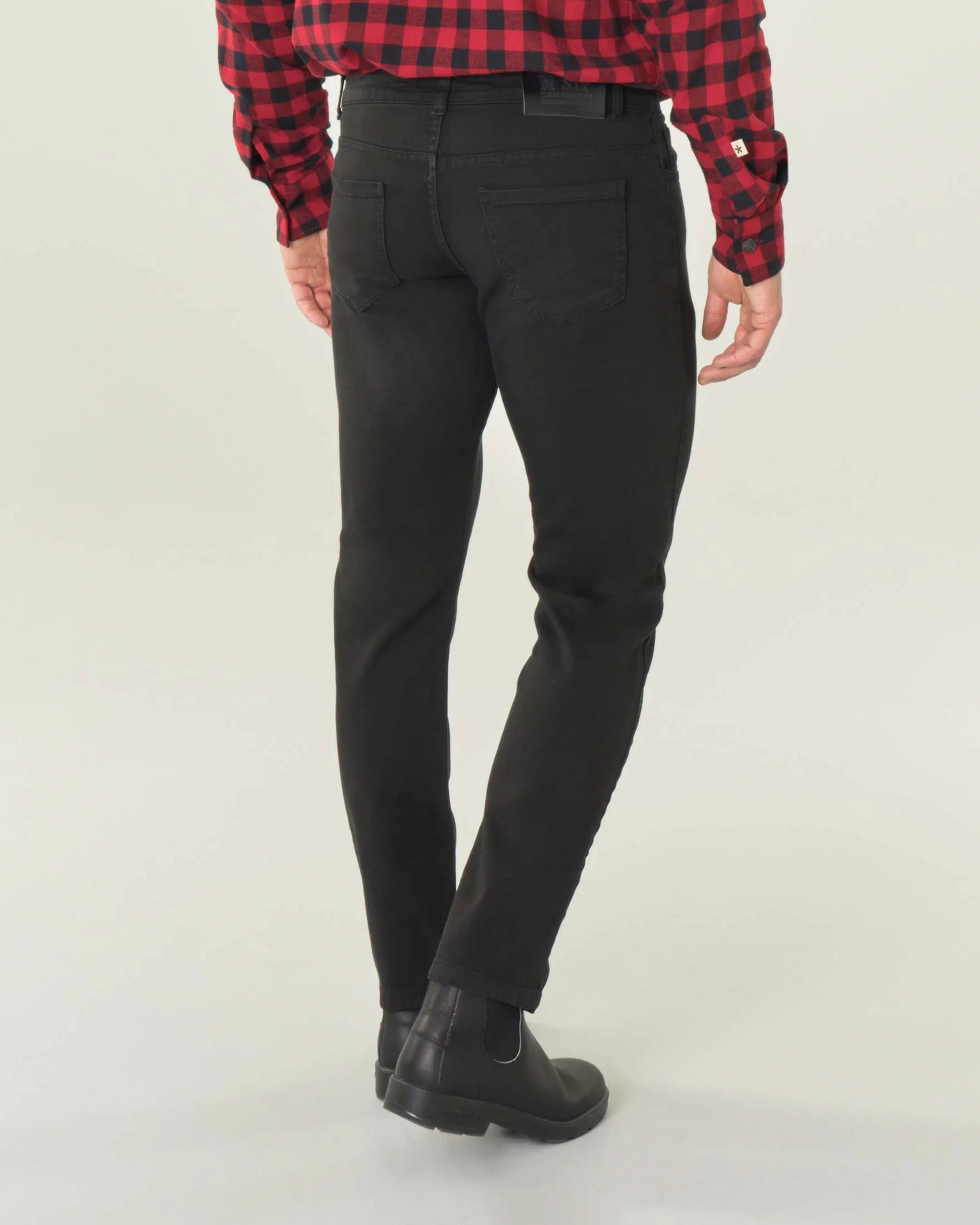 Pantalone nero cinque tasche in diagonale di cotone stretch