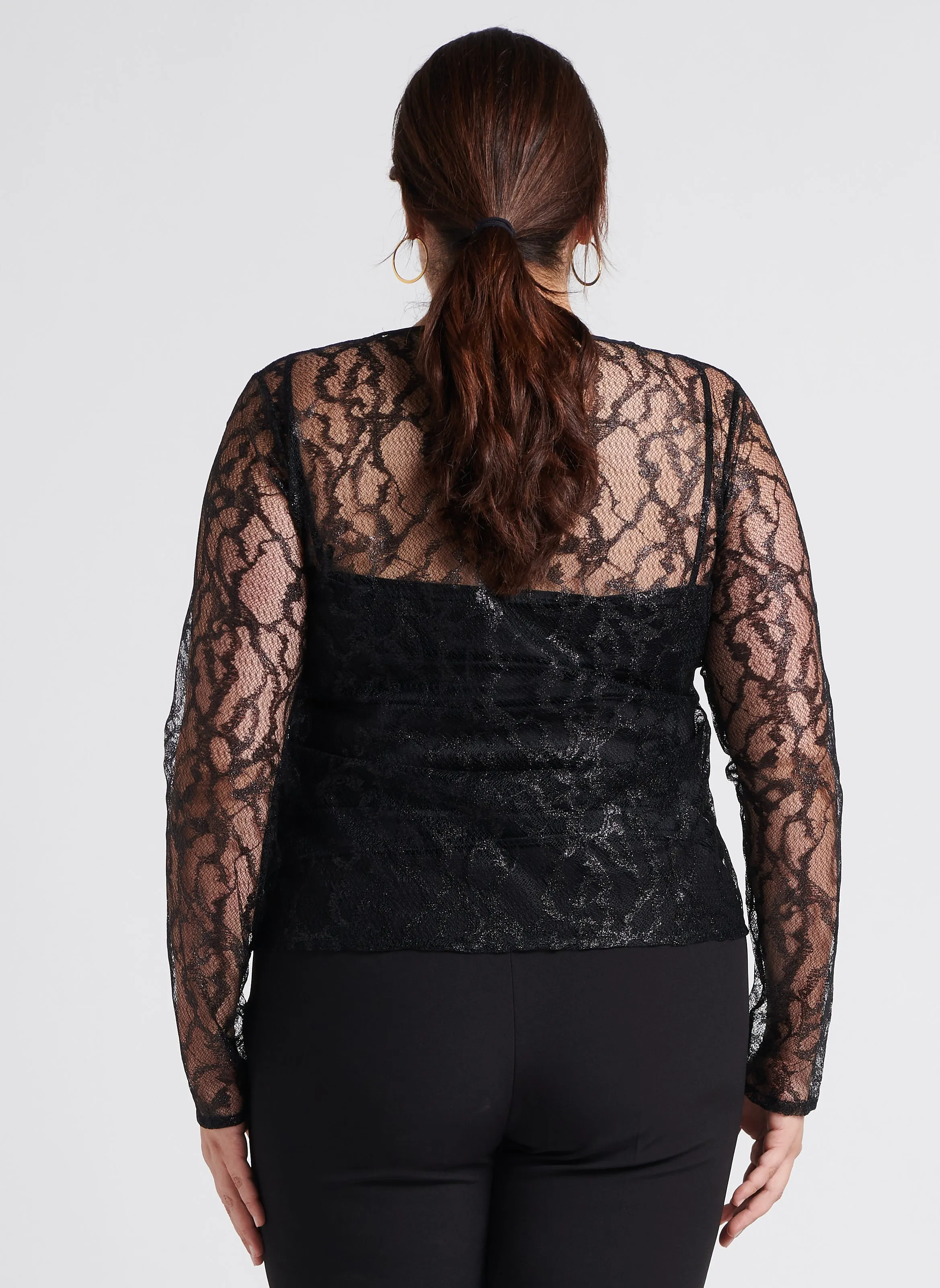  PERSONA by Marina Rinaldi   VITA - Blusa taglio dritto trasparente con finitura metallizzata | Nero