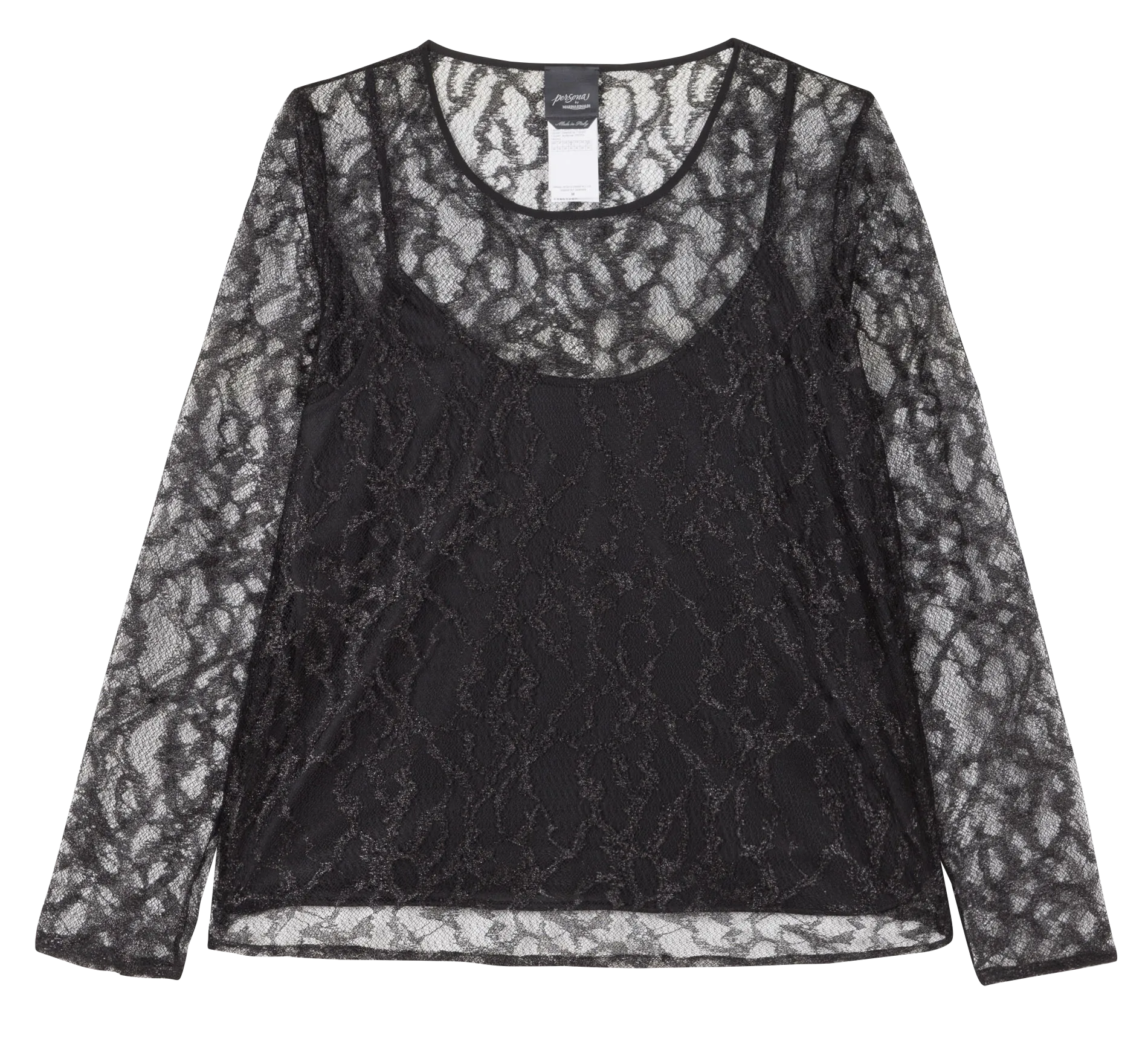  PERSONA by Marina Rinaldi   VITA - Blusa taglio dritto trasparente con finitura metallizzata | Nero