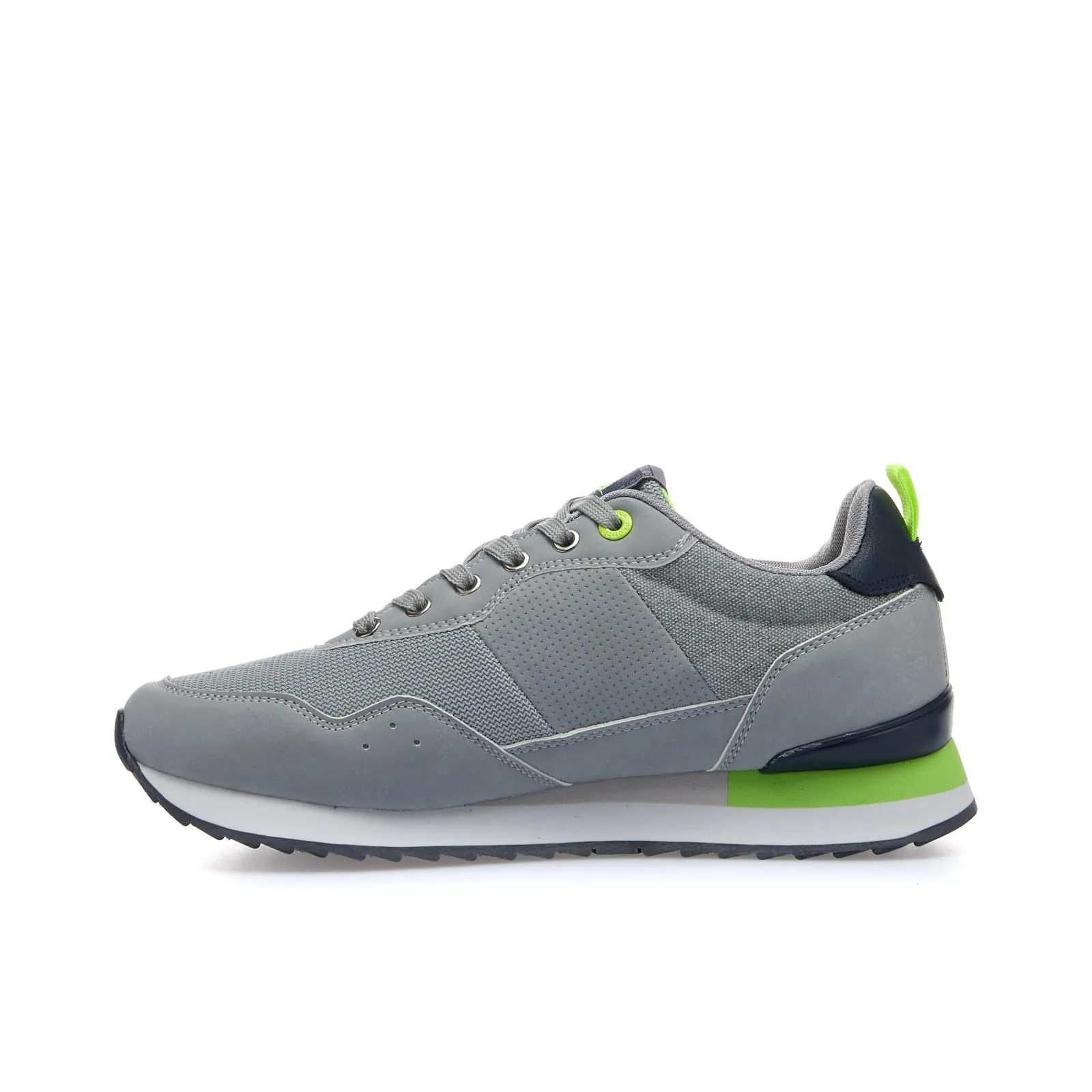 Sneakers grigie con logo e dettagli fluo